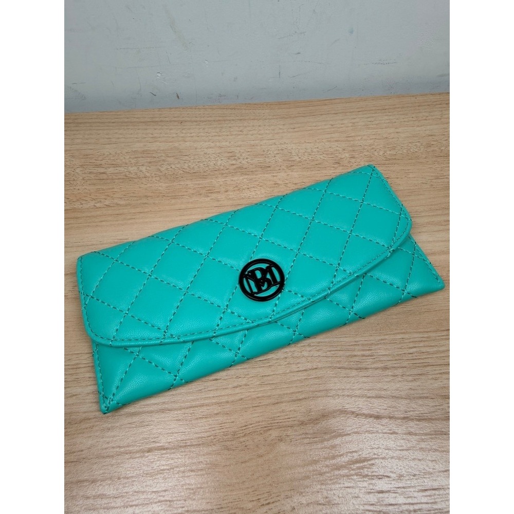 Studio Badgley Mischka Wallet Womens OS Green Teal Diamond Quilted Vegan Leather